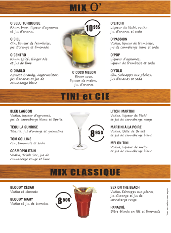 Menu, O'Centro Pub & Grill