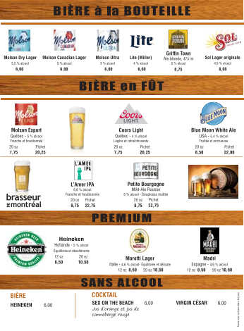 Menu, O'Centro Pub & Grill