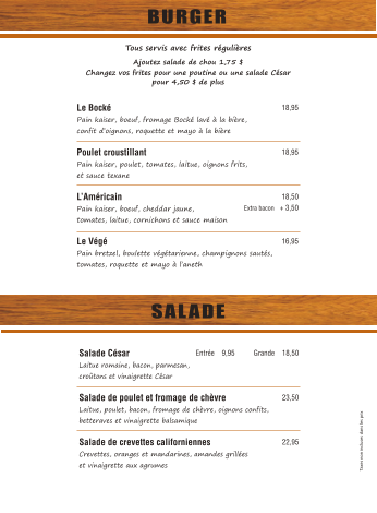 Menu, O'Centro Pub & Grill