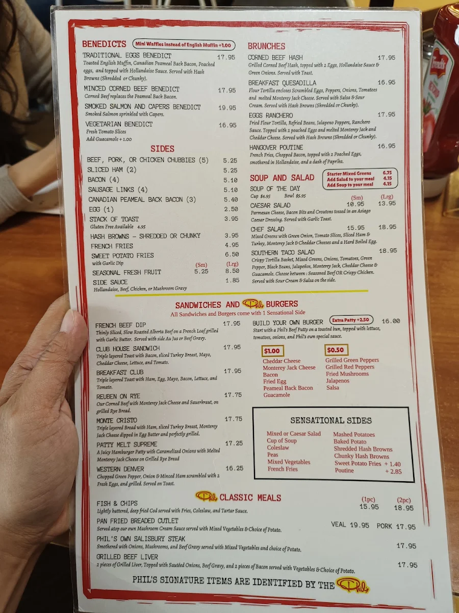 Menu, Phil's Restaurants