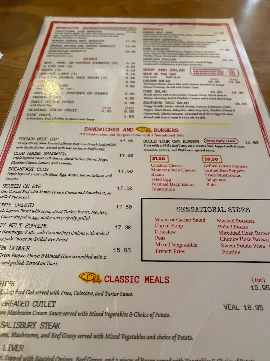 Menu, Phil's Restaurants