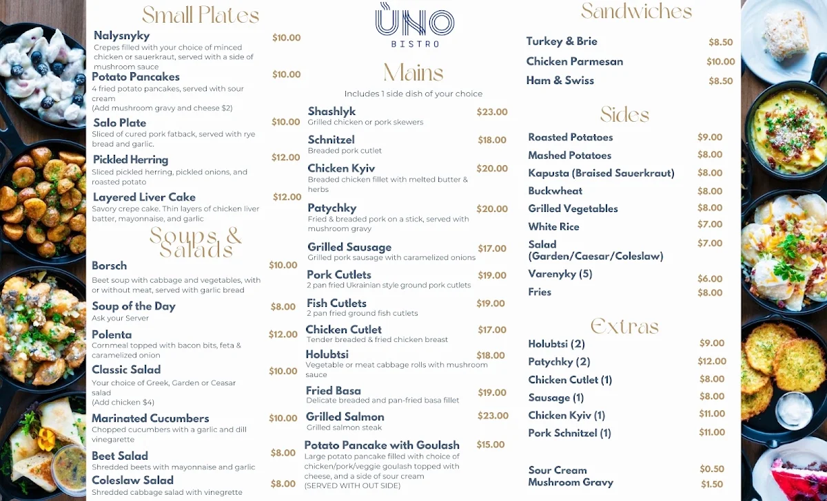 Menu, UNO Bistro