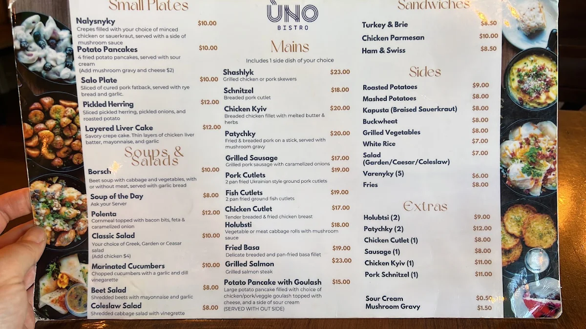Menu, UNO Bistro