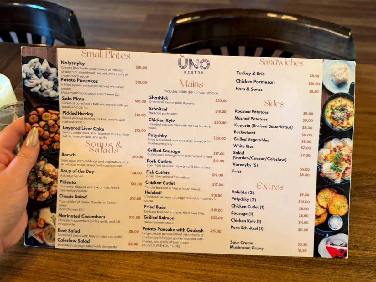 Menu, UNO Bistro
