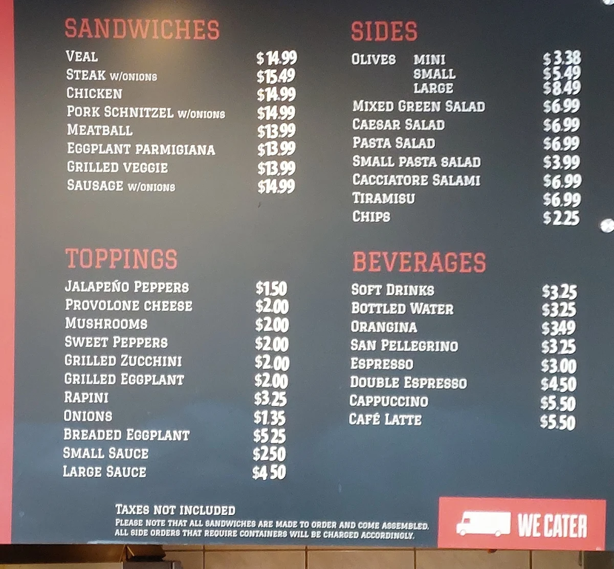 Menu, California Sandwiches