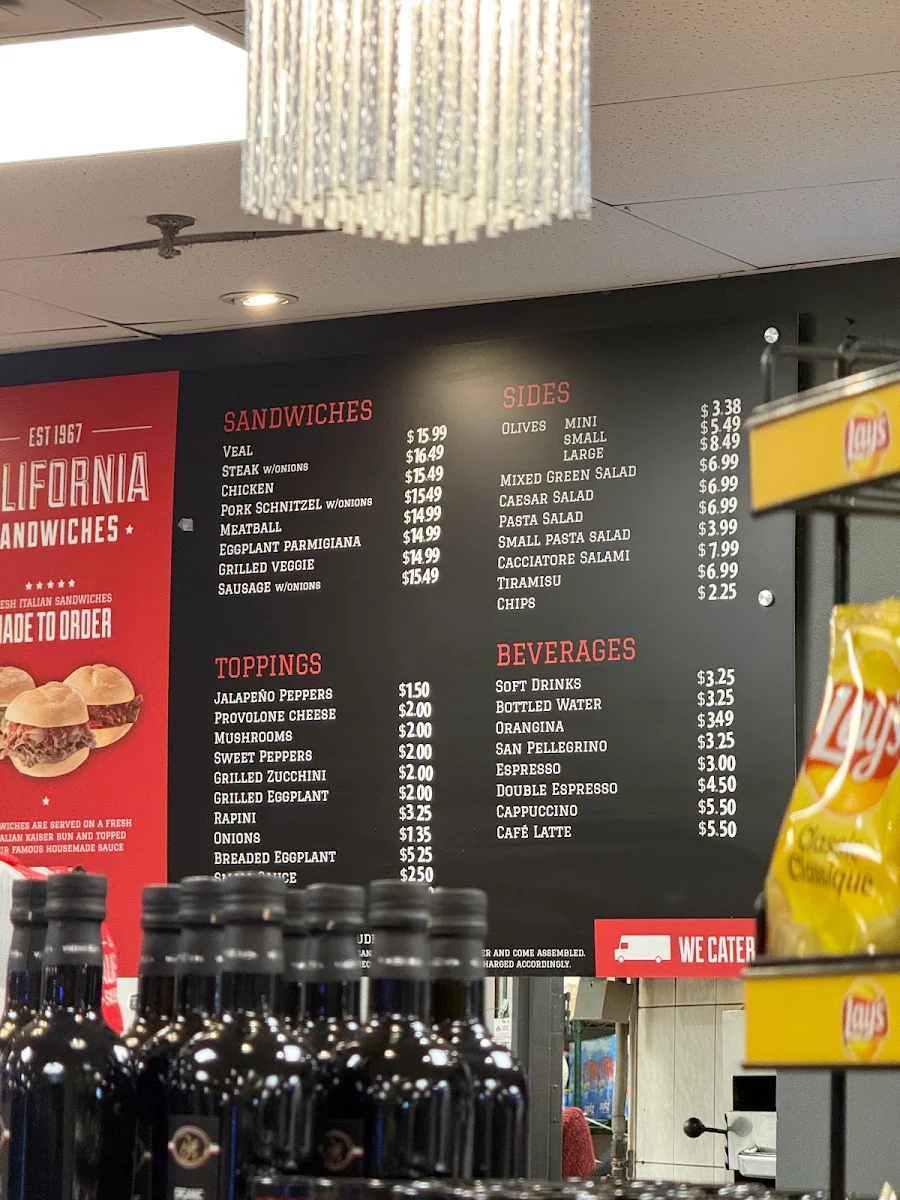 Menu, California Sandwiches
