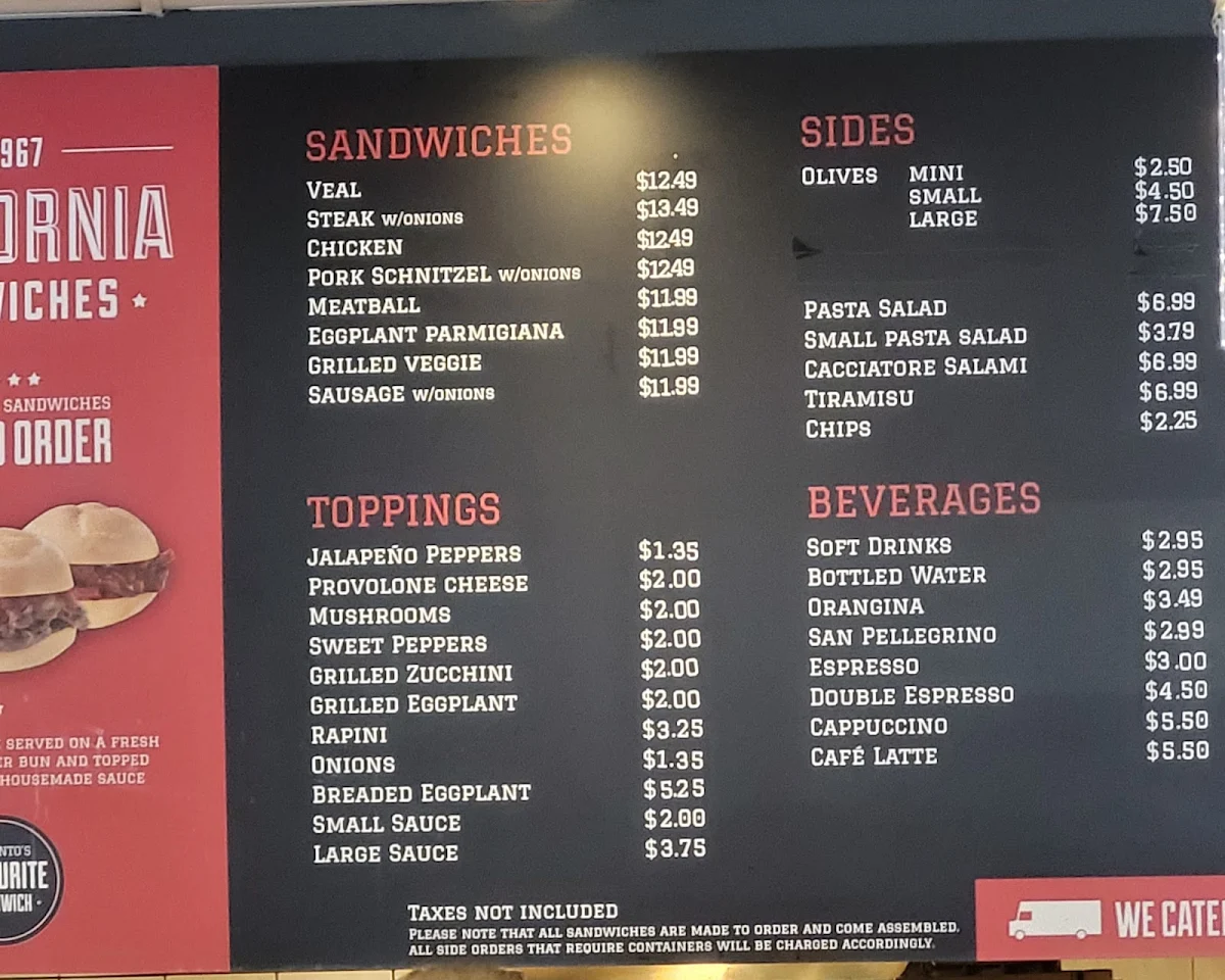 Menu, California Sandwiches