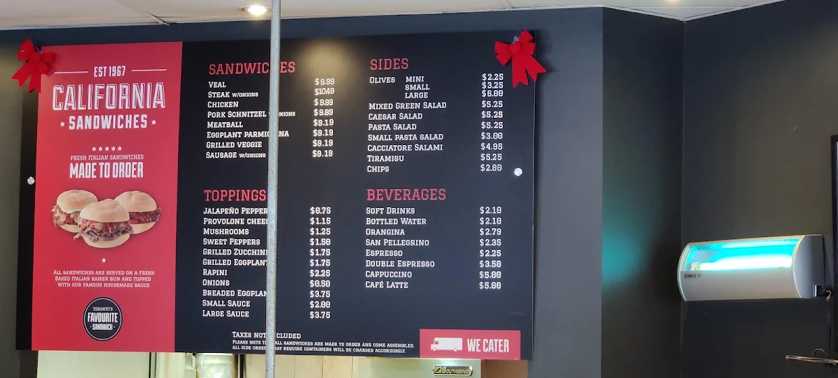 Menu, California Sandwiches