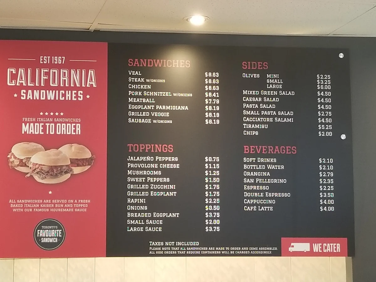 Menu, California Sandwiches