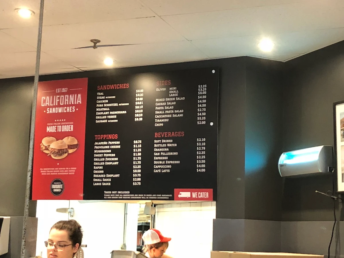Menu, California Sandwiches