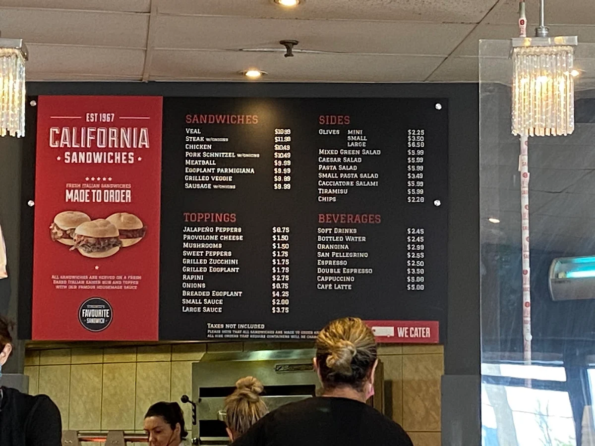 Menu, California Sandwiches