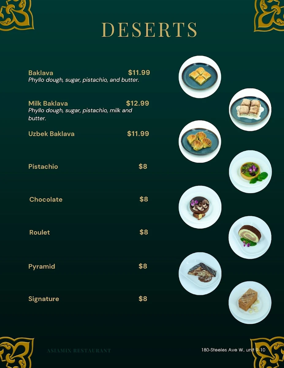 Menu, Asiamix Restaurant