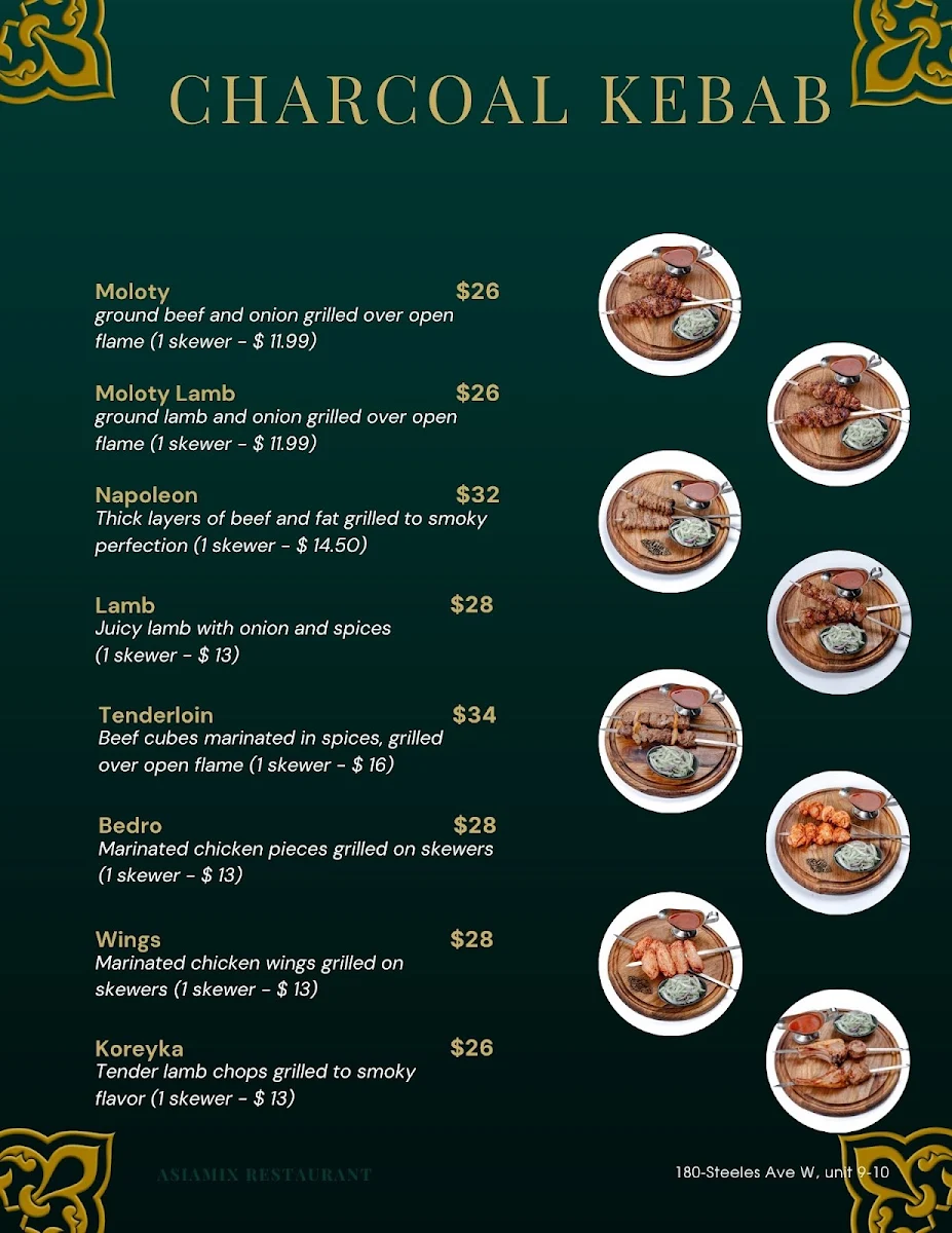 Menu, Asiamix Restaurant