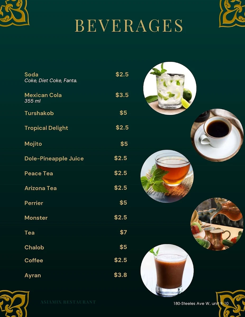 Menu, Asiamix Restaurant