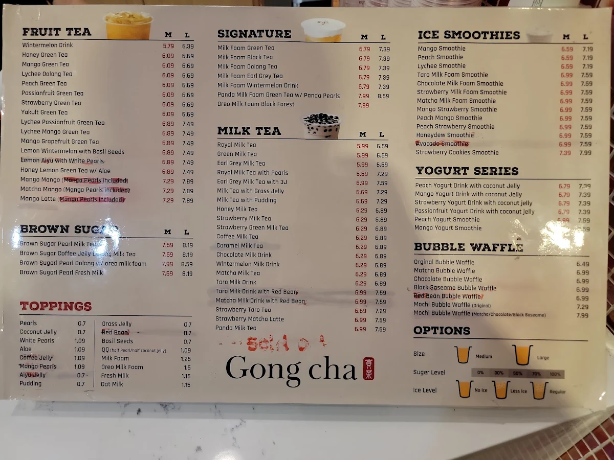 Menu, Gong cha
