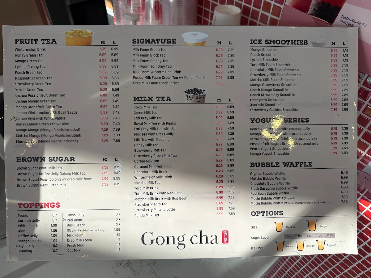 Menu, Gong cha