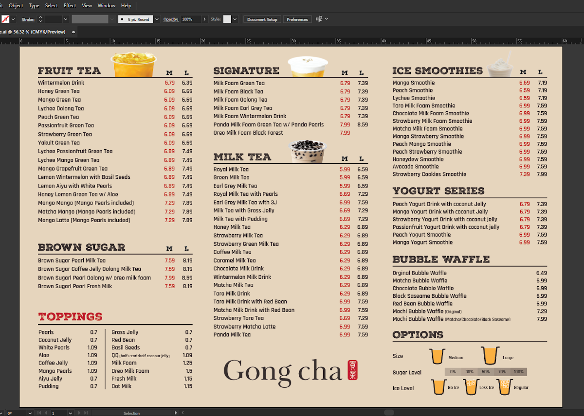 Menu, Gong cha