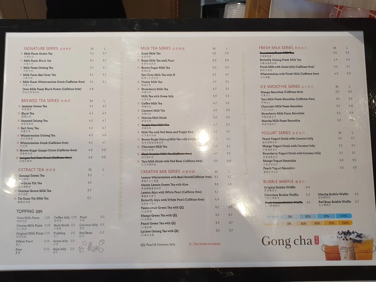 Menu, Gong cha