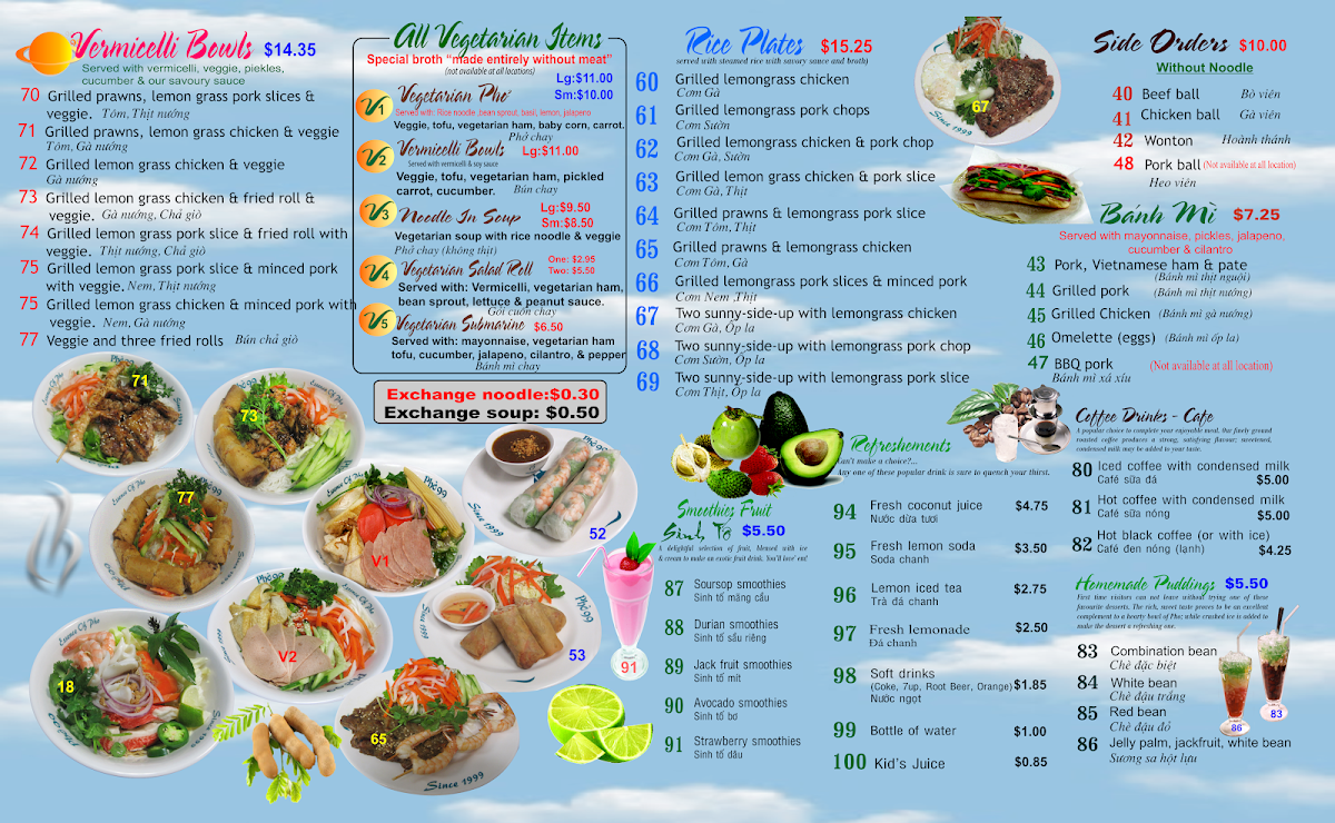 Menu, Pho 99 New Westminster