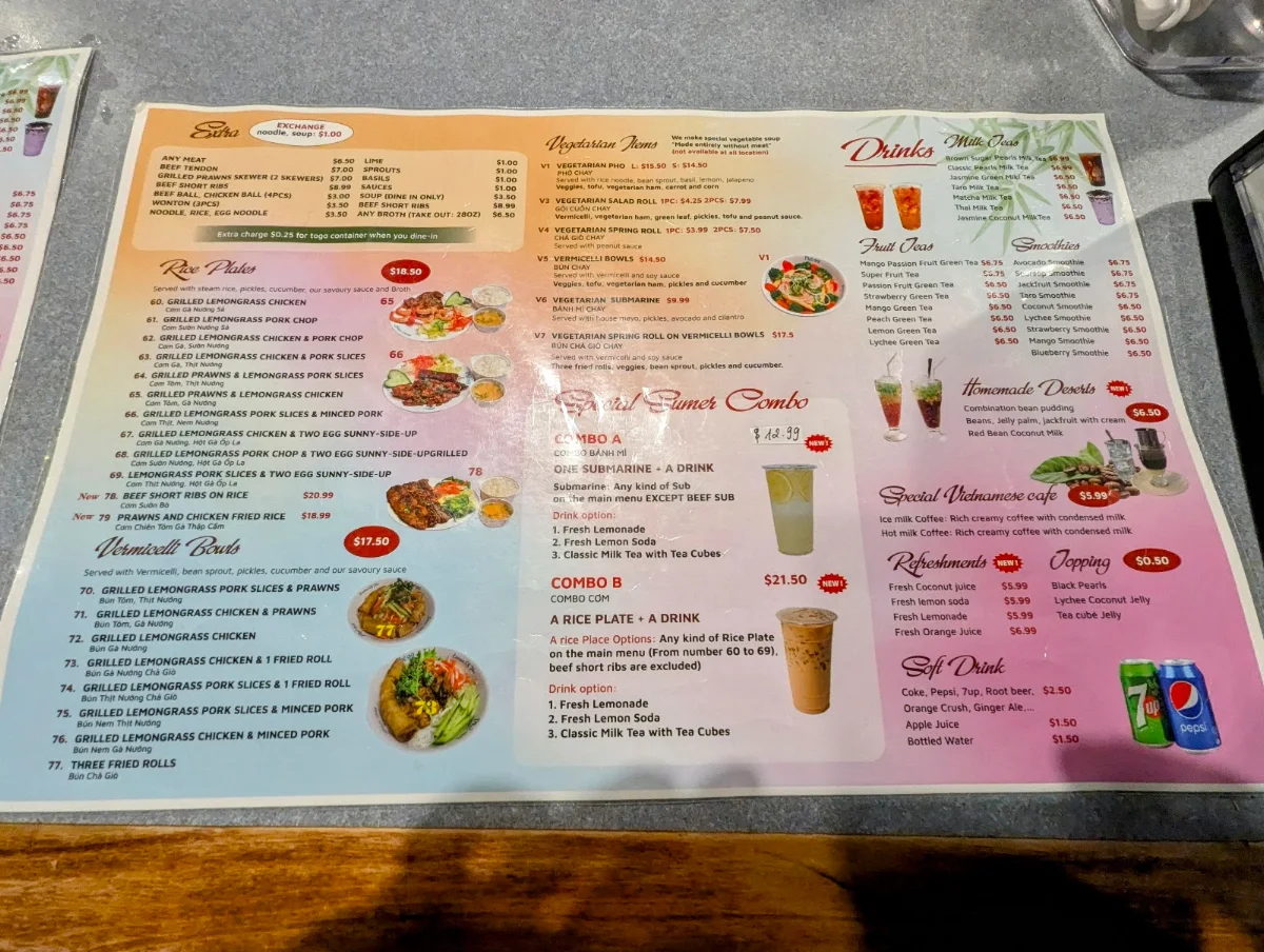 Menu, Pho 99 New Westminster
