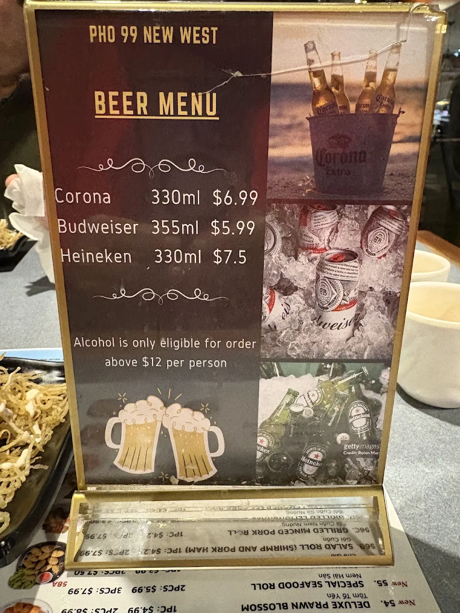 Menu, Pho 99 New Westminster