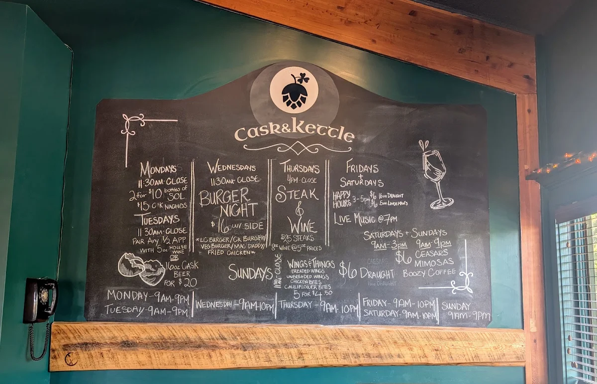 Menu, Cask & Kettle Irish Gastropub - Westfield