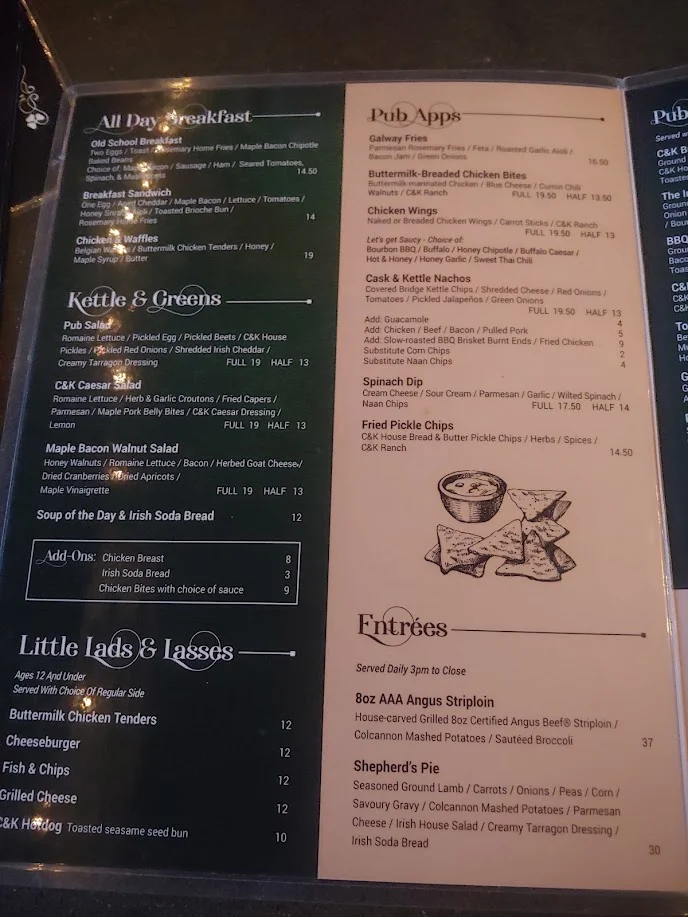Menu, Cask & Kettle Irish Gastropub - Westfield
