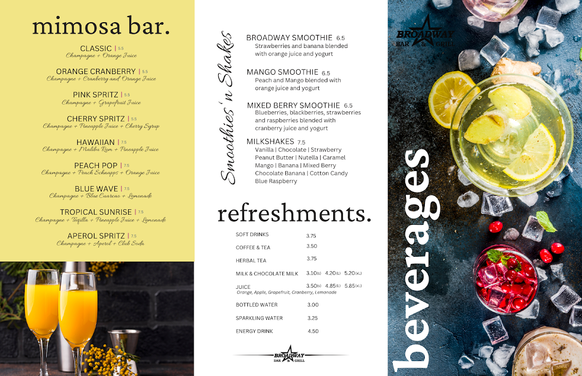 Menu, Broadway Bar & Grill
