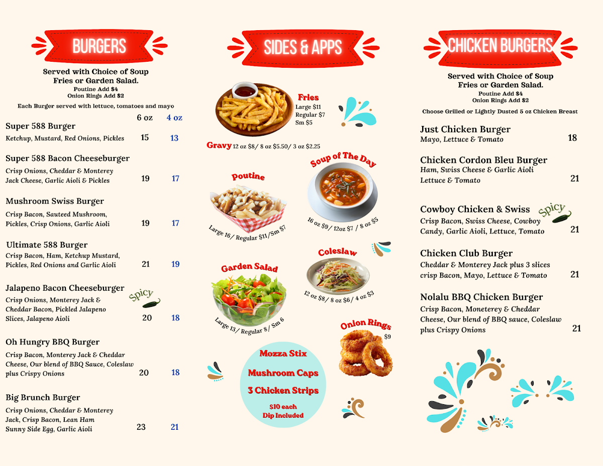 Menu, Aunt Sarah's 588 cafe