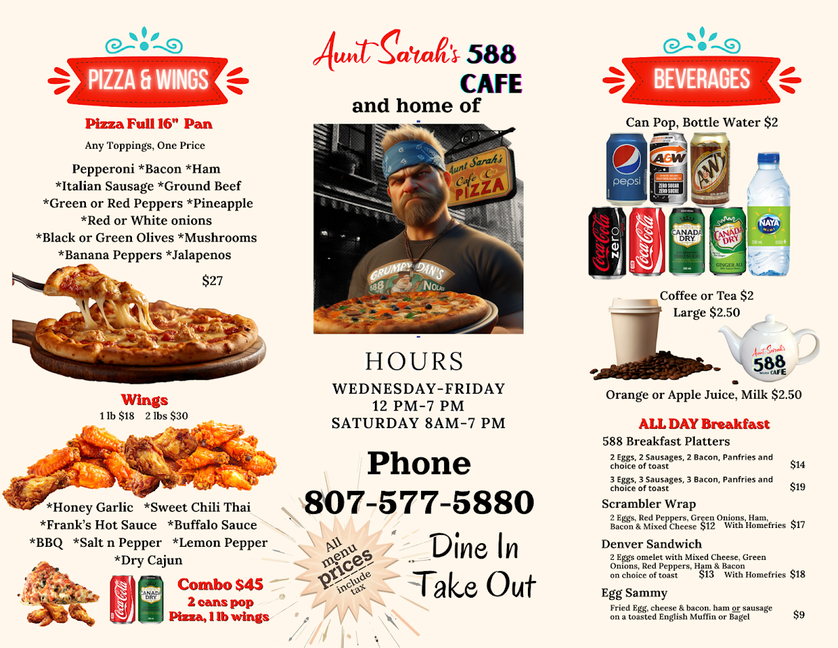 Menu, Aunt Sarah's 588 cafe