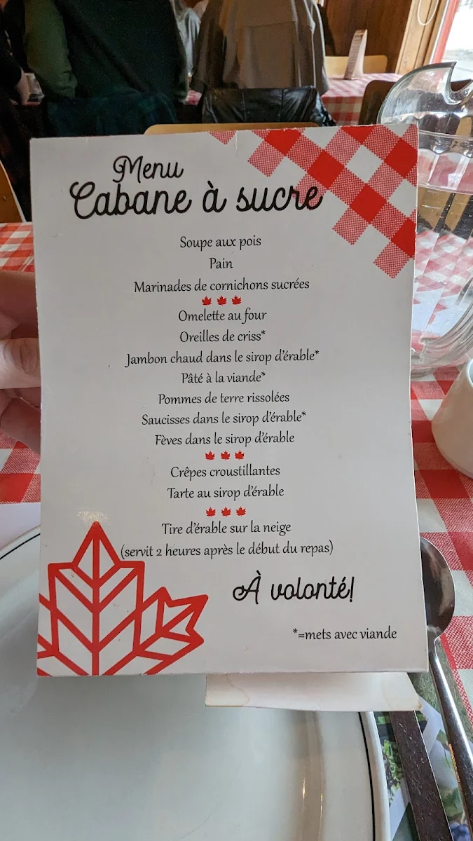 Menu, Érablière du Cap Inc