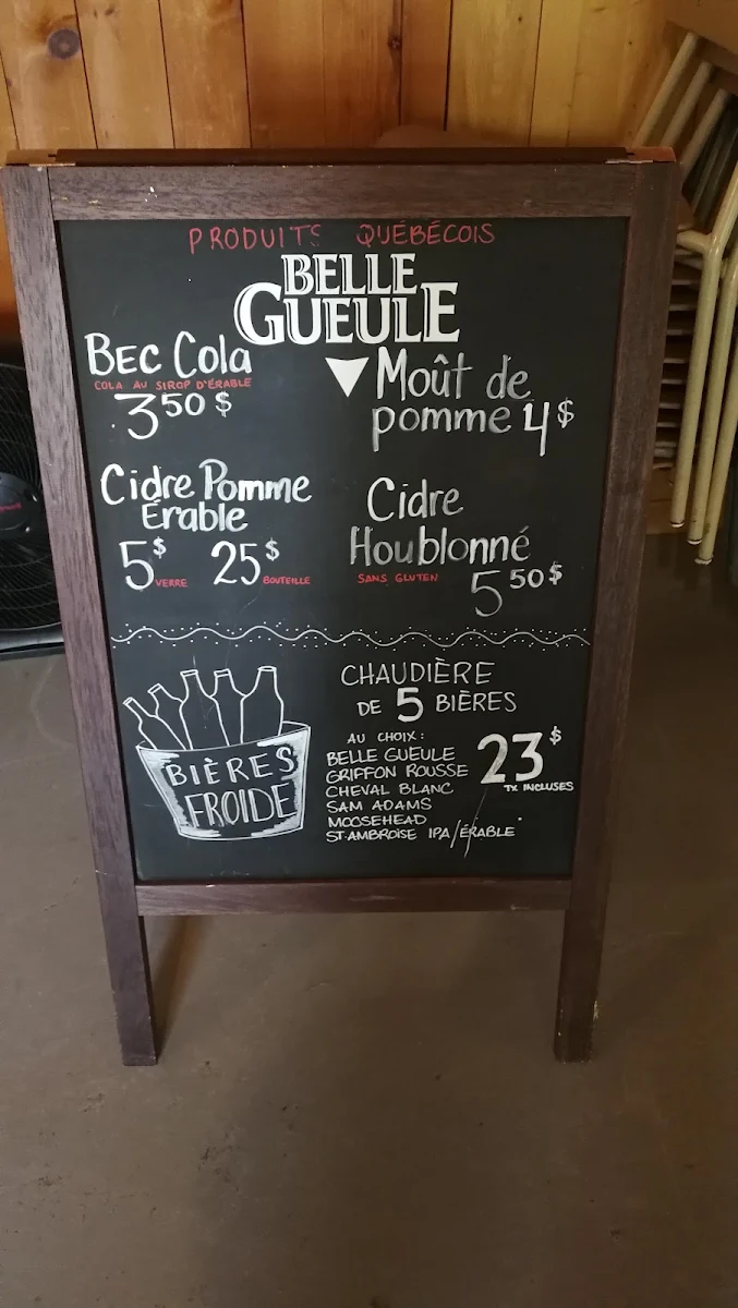 Menu, Érablière du Cap Inc