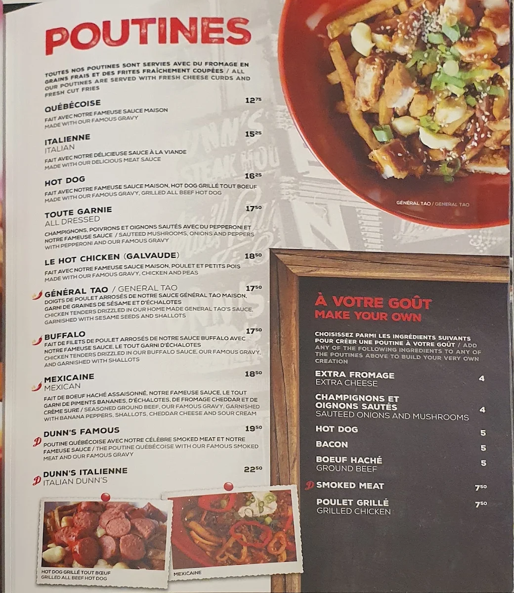 Menu, Dunn's Famous St-Eustache