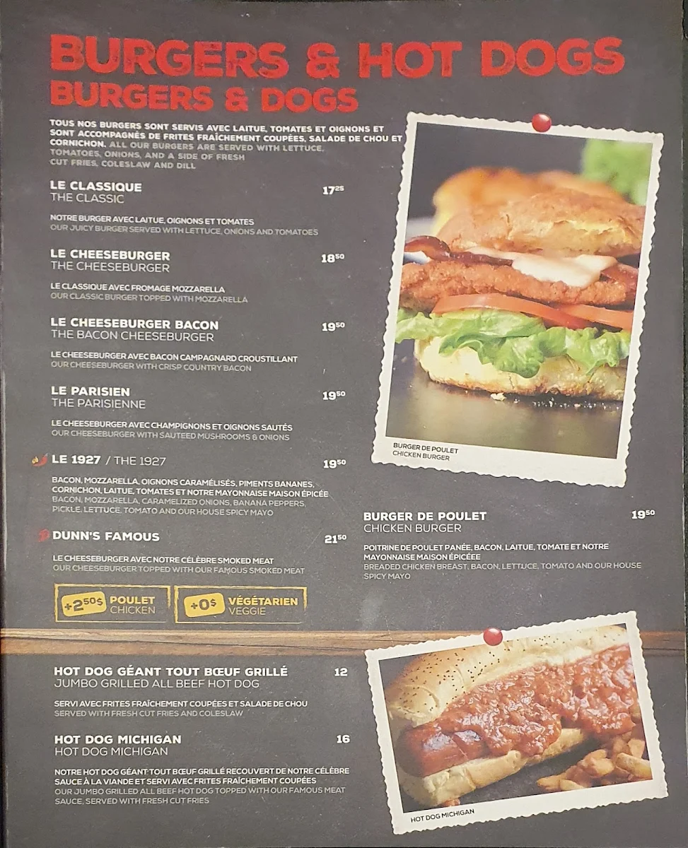 Menu, Dunn's Famous St-Eustache