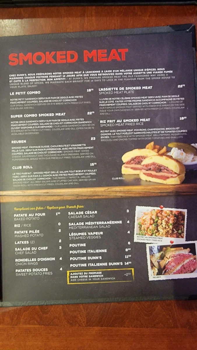 Menu, Dunn's Famous St-Eustache