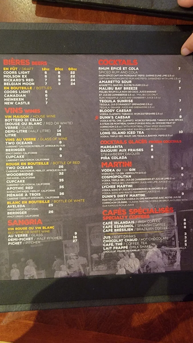 Menu, Dunn's Famous St-Eustache