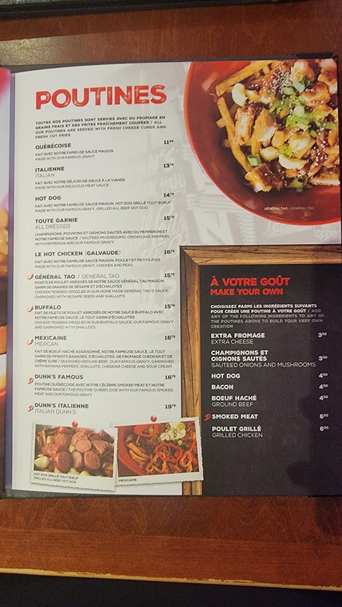 Menu, Dunn's Famous St-Eustache