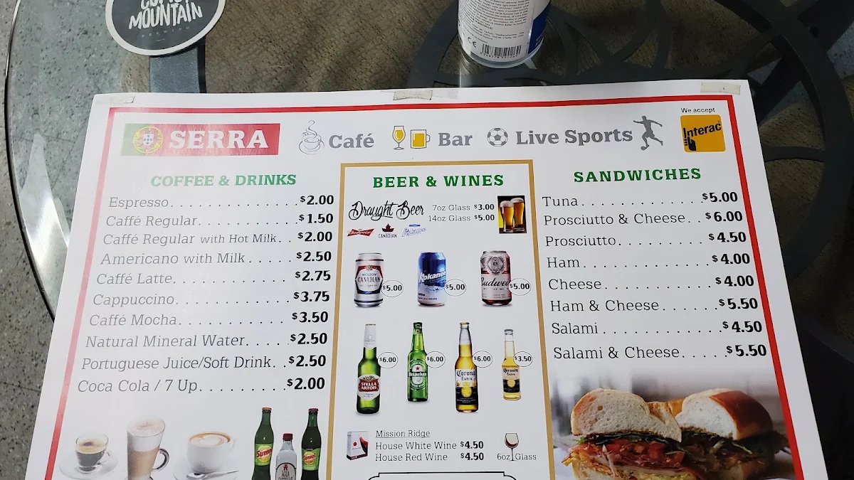Menu, Serra - Bar & Café Live Sports