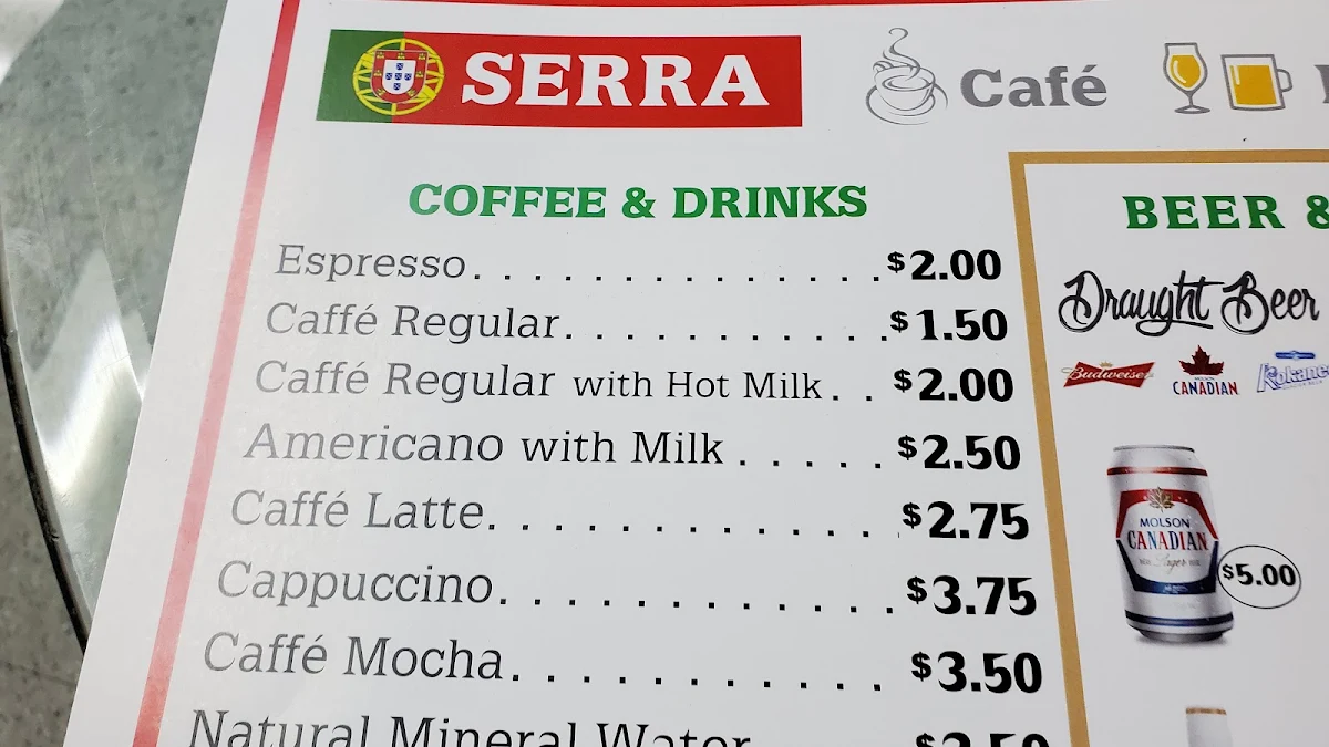 Menu, Serra - Bar & Café Live Sports