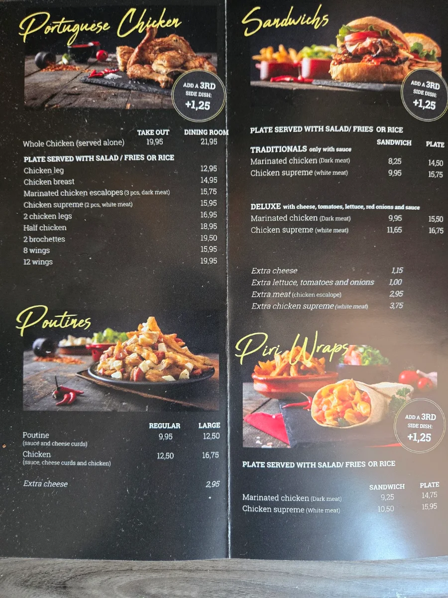 Menu, Rôtisserie Piri Piri (Marché Central)