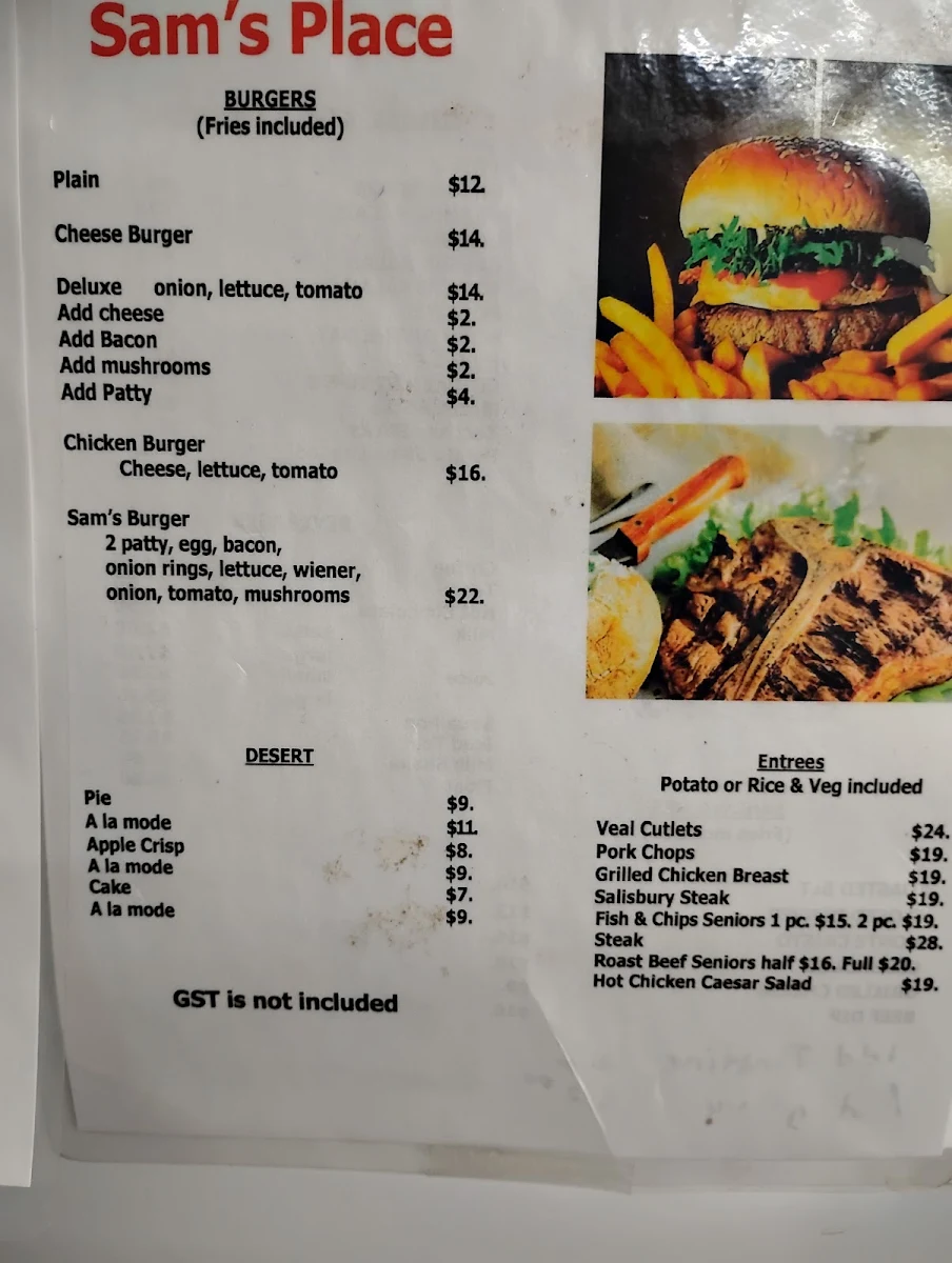 Menu, Sam's Place
