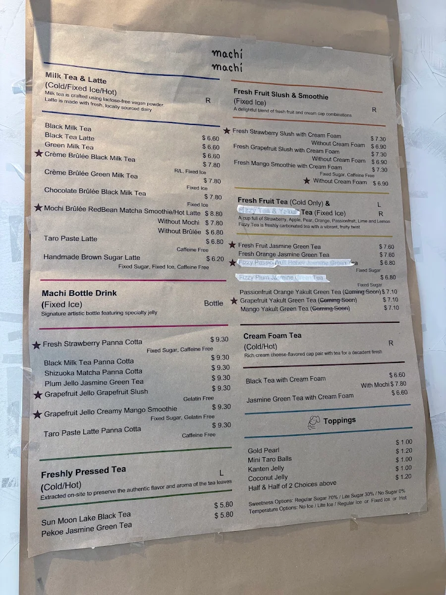 Menu, Machi Machi