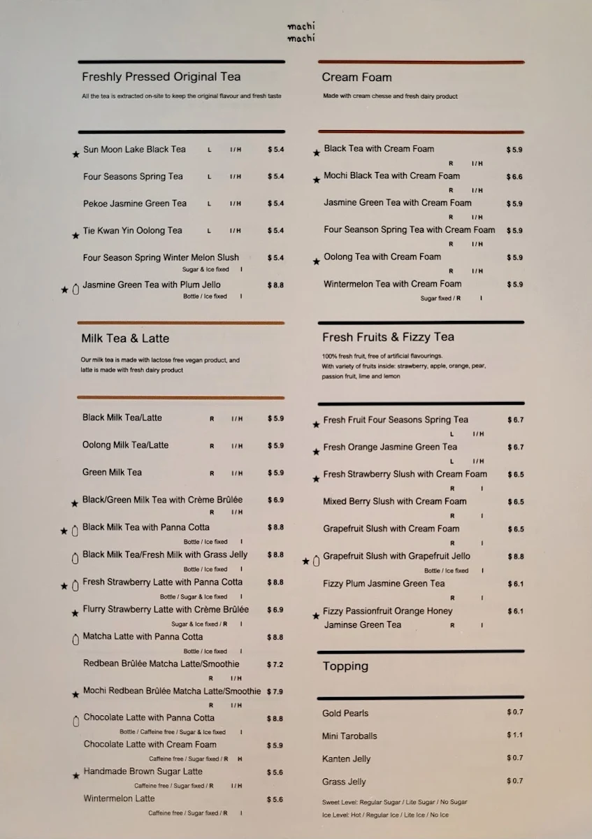 Menu, Machi Machi