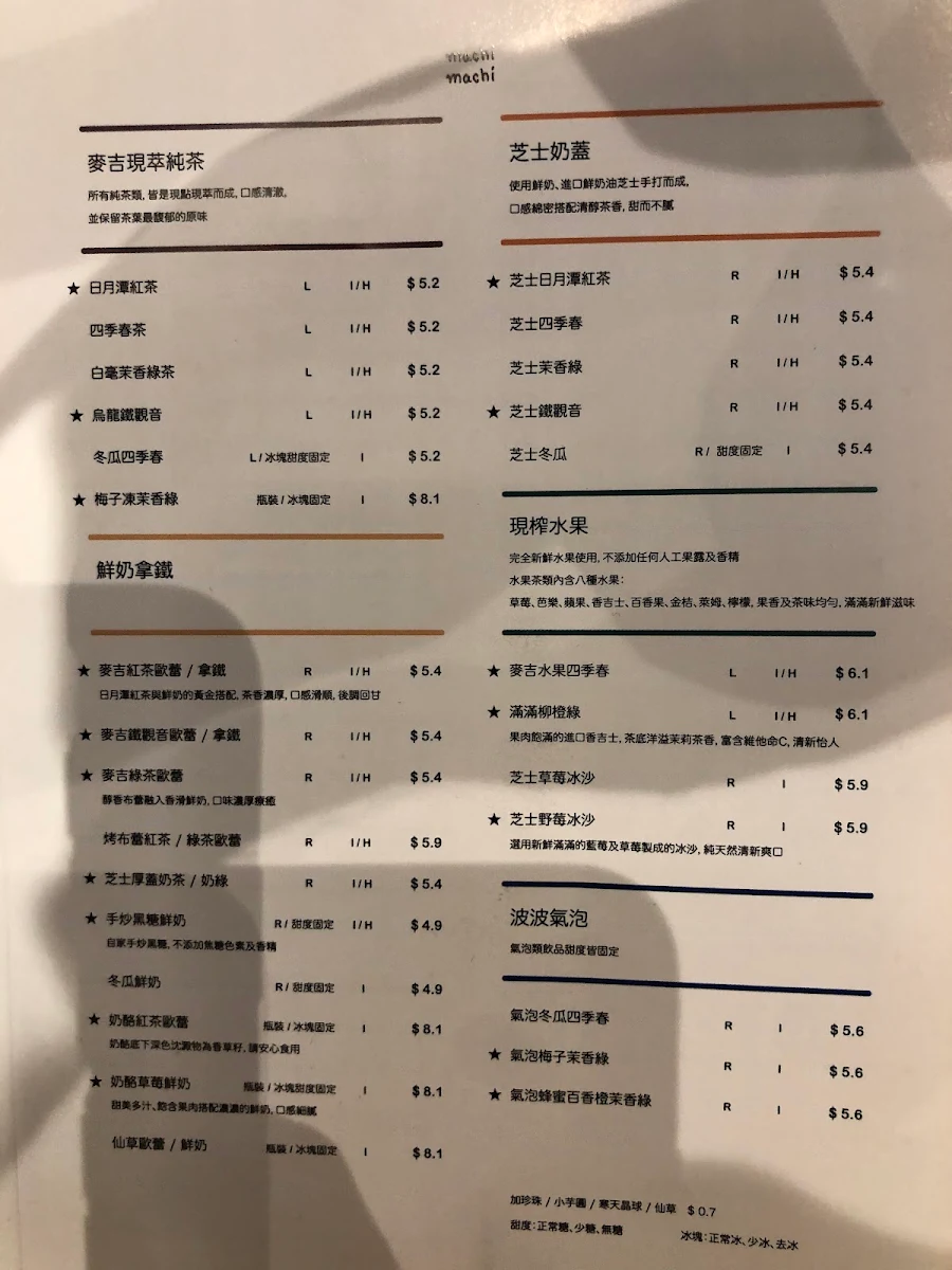 Menu, Machi Machi