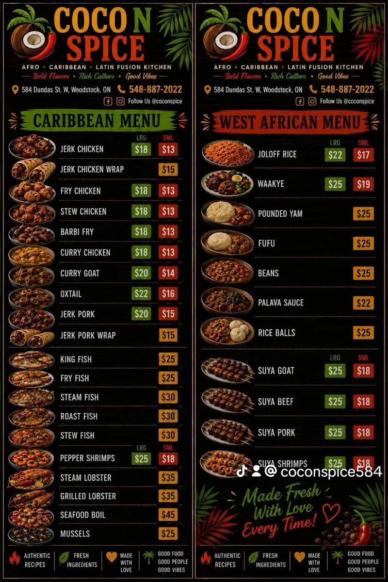 Menu, Coco n Spice