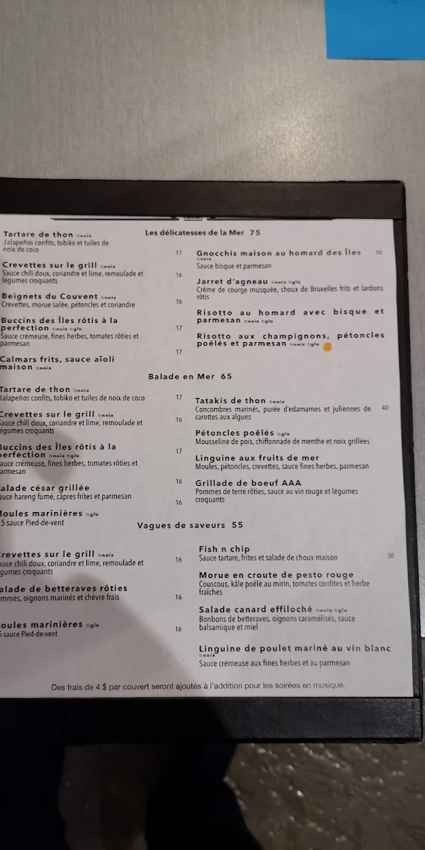 Menu, Domaine Du Vieux Couvent