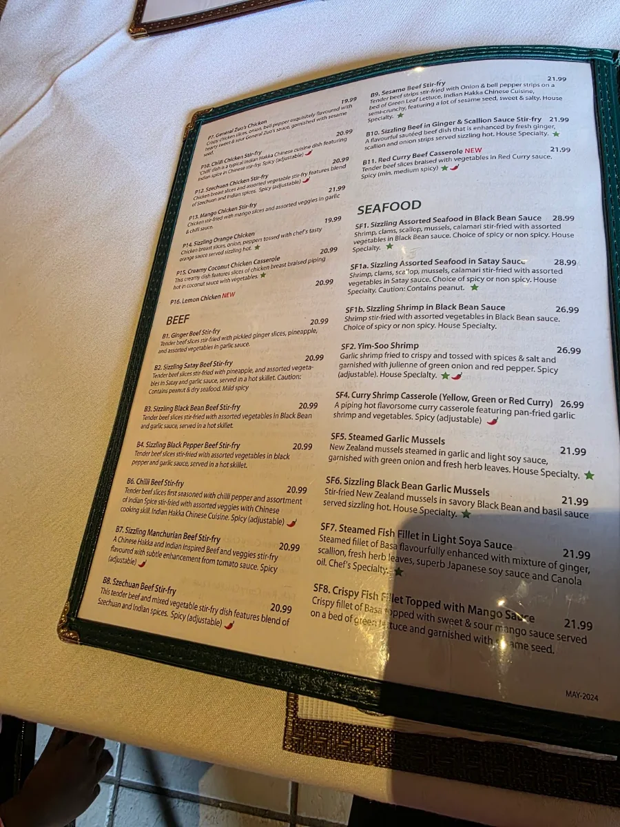 Menu, Banana Leaf Asian Cuisine