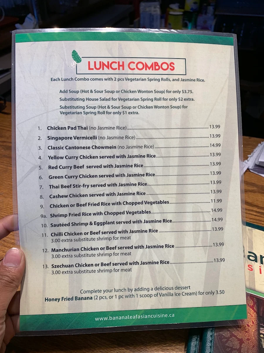 Menu, Banana Leaf Asian Cuisine