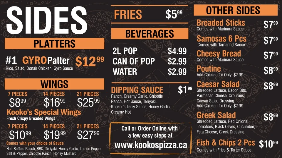 Menu, KOOKO'S PIZZA