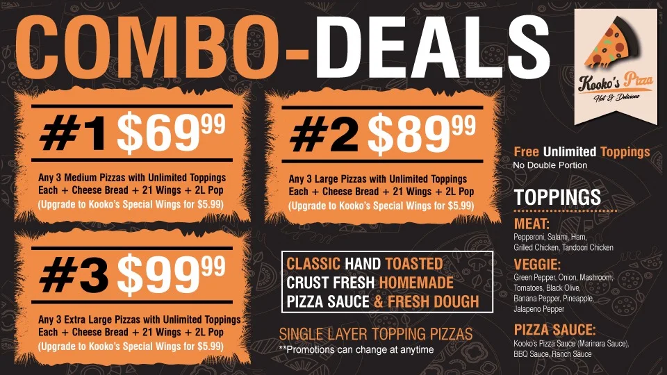Menu, KOOKO'S PIZZA